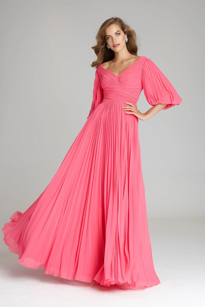 Ethereal Pleated Chiffon Gown with Puff Sleeves | Elegant Gown The Dressing Room Ethereal Pleated Chiffon Gown with Puff Sleeves | Elegant Gown The Dressing Room