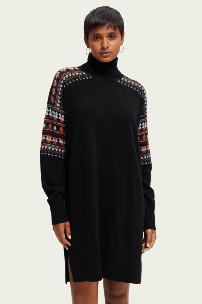 Scotch & Soda Knitted Ikat Turtleneck Mini Dress