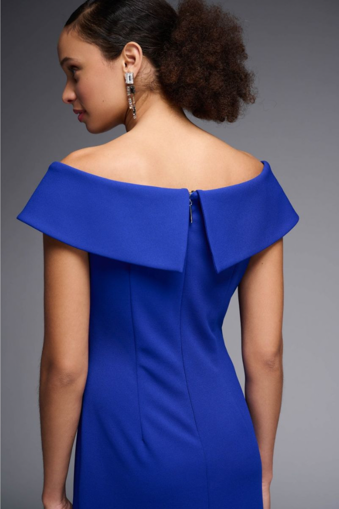 joseph ribkoff off the shoulder dress Joseph Ribkoff Royal Sapphire Ruched Off-Shoulder Evening Dress 261733 AfterRetail