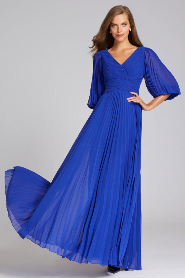 Ethereal Pleated Chiffon Gown with Puff Sleeves | Elegant Gown The Dressing Room Ethereal Pleated Chiffon Gown with Puff Sleeves | Elegant Gown The Dressing Room