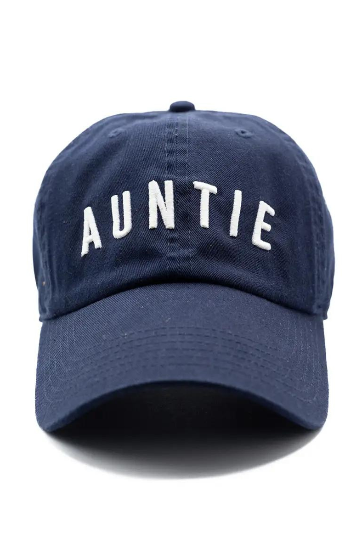 Navy Auntie Hat In Navy with White Lettering