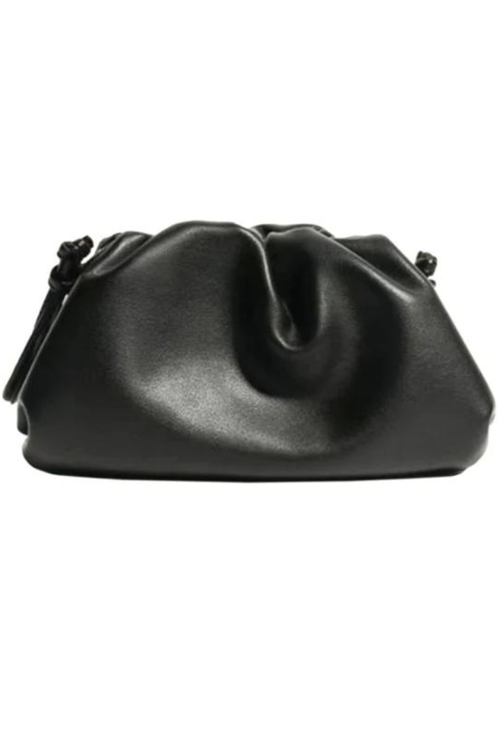 Black Leather Cloud Clutch with Strap