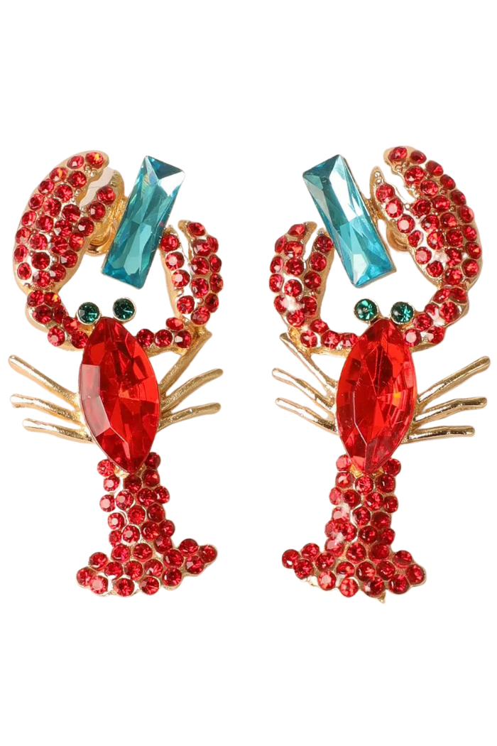 Red Rhinestone lobster earrings