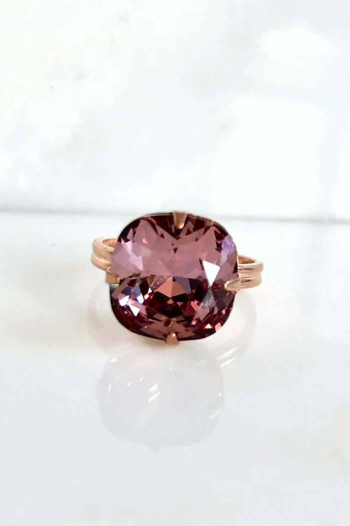 Pink Crystal Square Cut Ring