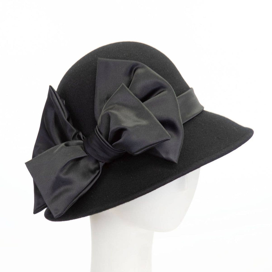 Black Cloche hat with taffeta bow, Downton Abbey