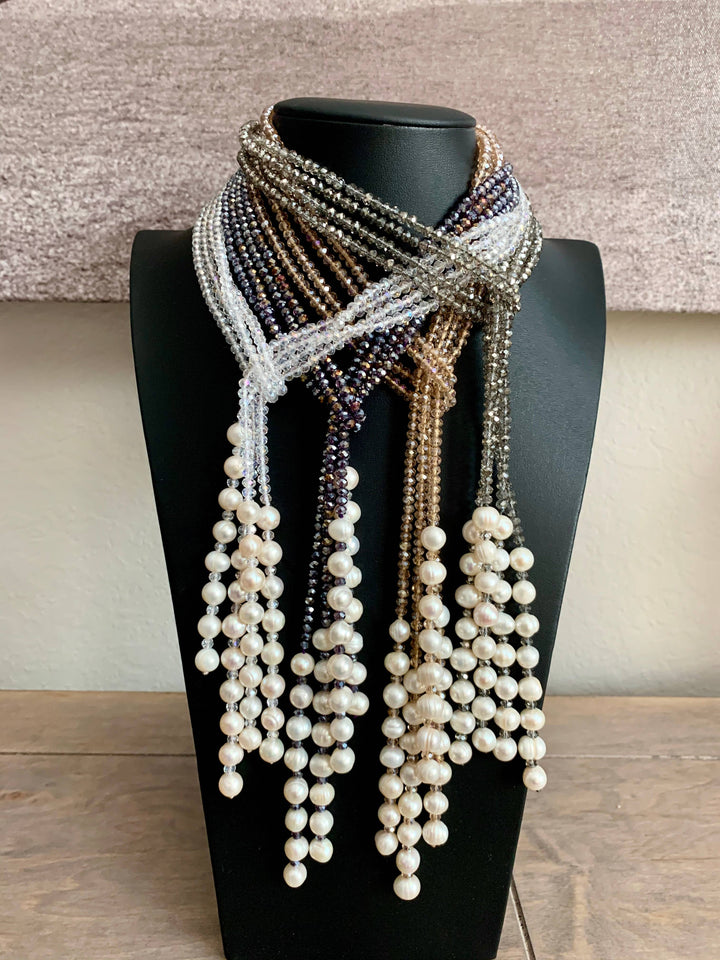 Crystal and freshwater pearl necklace/Lariat