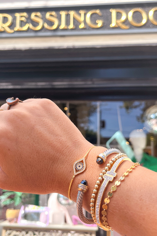 Aura Gold Evil Eye Protection Bracelet – Dainty Pavé Adjustable Talisman